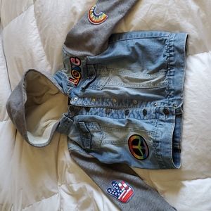 Toddler Hooded Denim Jacket, Faux Fur Lined with Patches